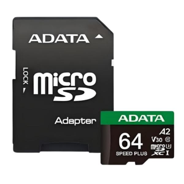 Memoria Micro Sdxc 64GB Speed Plus Adata 180/160 Mb/S con Adaptador UD64GUI3V30A2SP-RA1