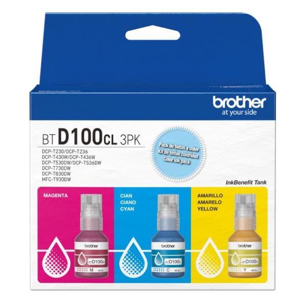 Kit de Tinta 3 Recargas Brother BTD100CL3PKMEX Inkbenefit Cian/Magenta/Amarillo