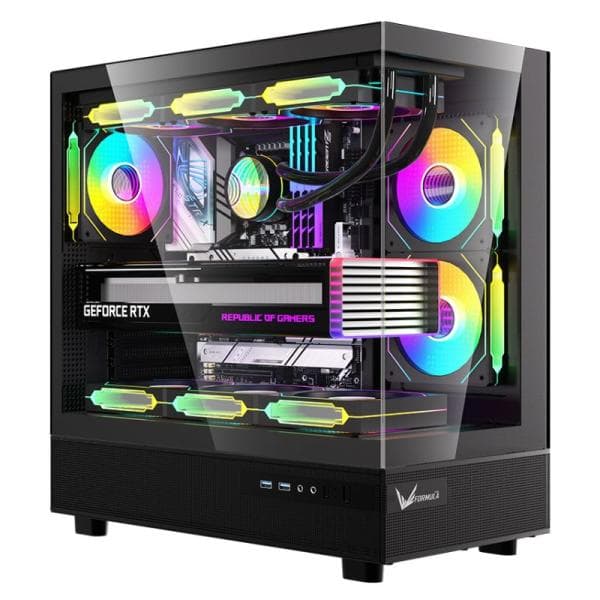 Case Argb Formula V Line Crystal Z8 Floe Black Mid Tower Ventiladores 6 de 120MM con Vidrio Lateral y Frontal 4711401660828