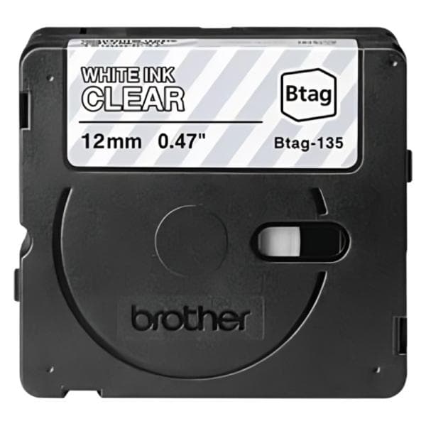 Cinta de Etiquetado Brother BTAG135 12MM X 4M Compatible con P-touch Blanco Sobre Fondo Transparente