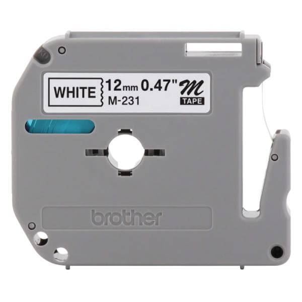Cinta Brother M231 12MM X 8M Compatbile con P-touch Fondo Blanco Sobre Negro