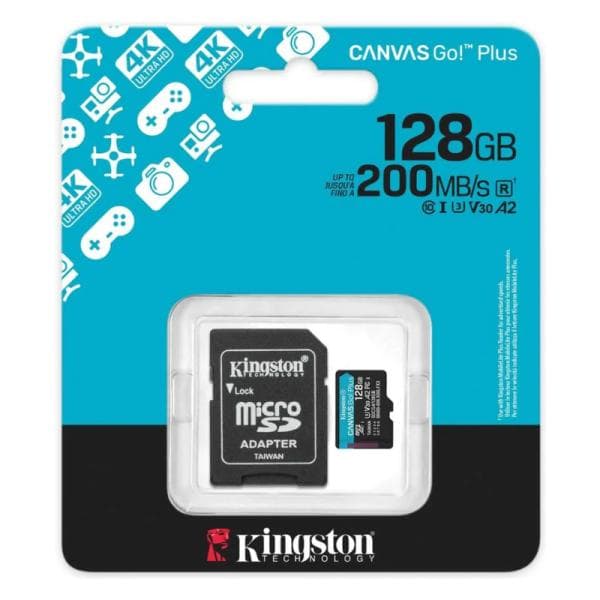 Memoria Micro Sdxc 128GB Kingston SDCG4/128GB Clase 10 Uhs-i V30 200 MB/S/100 Mb/S Ideal para Drones y Cámaras Deportivas