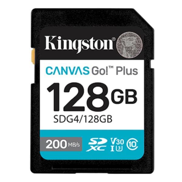Memoria Sdxc 128GB Kingston Canvas Go Plus Gen 4 200 Mb/S para Cámaras y Videos 4K SDG4/128GB